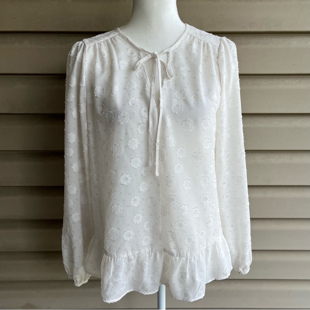 •LOFT• Sheer Peasant Blouse with Peplum - Size Small